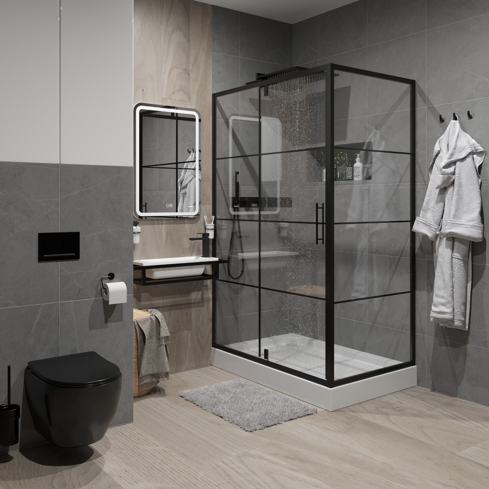 Душевое ограждение Niagara NG-0220-08 BLACK (1200х800х1950) прямоугольник, дверь распашная