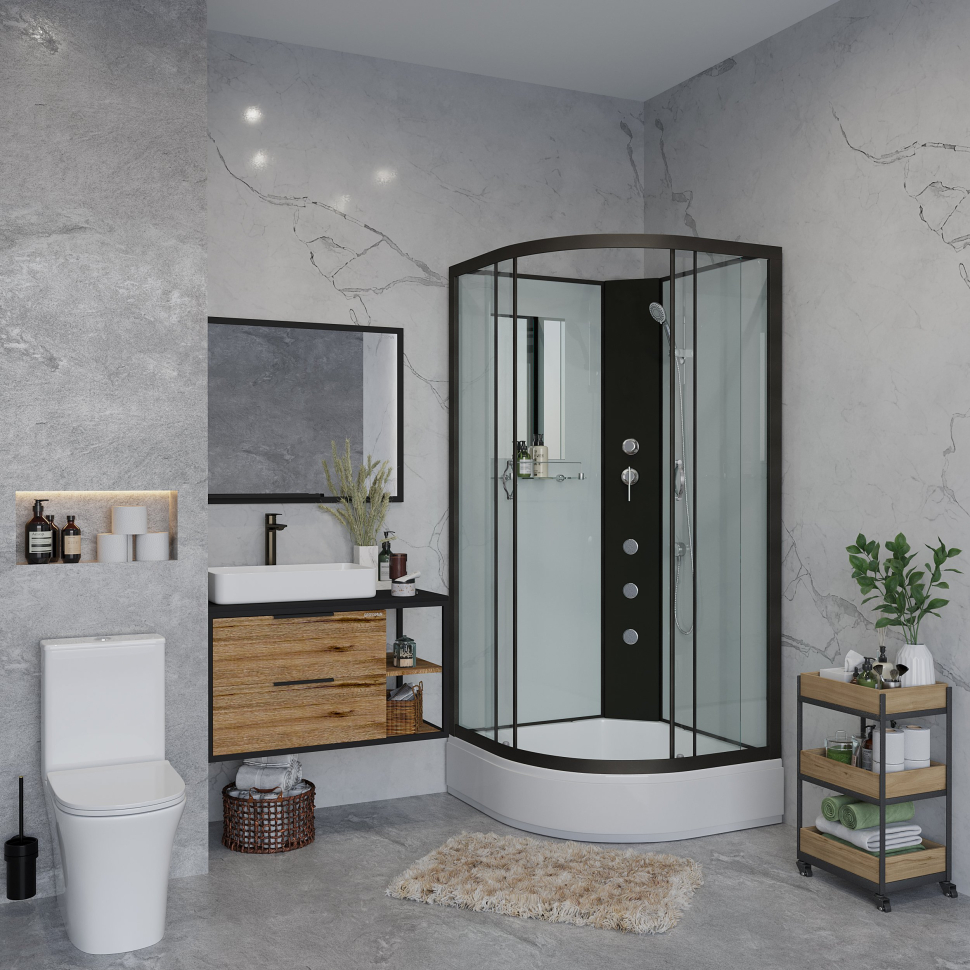 Душевая кабина Niagara NG-6703-14BKG без крыши, с гидромассажем